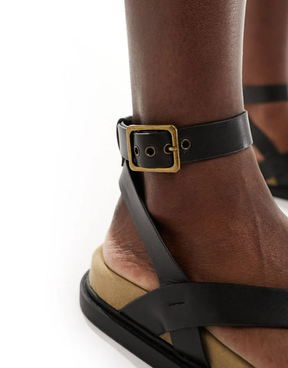 French Connection strappy flat sandals in black