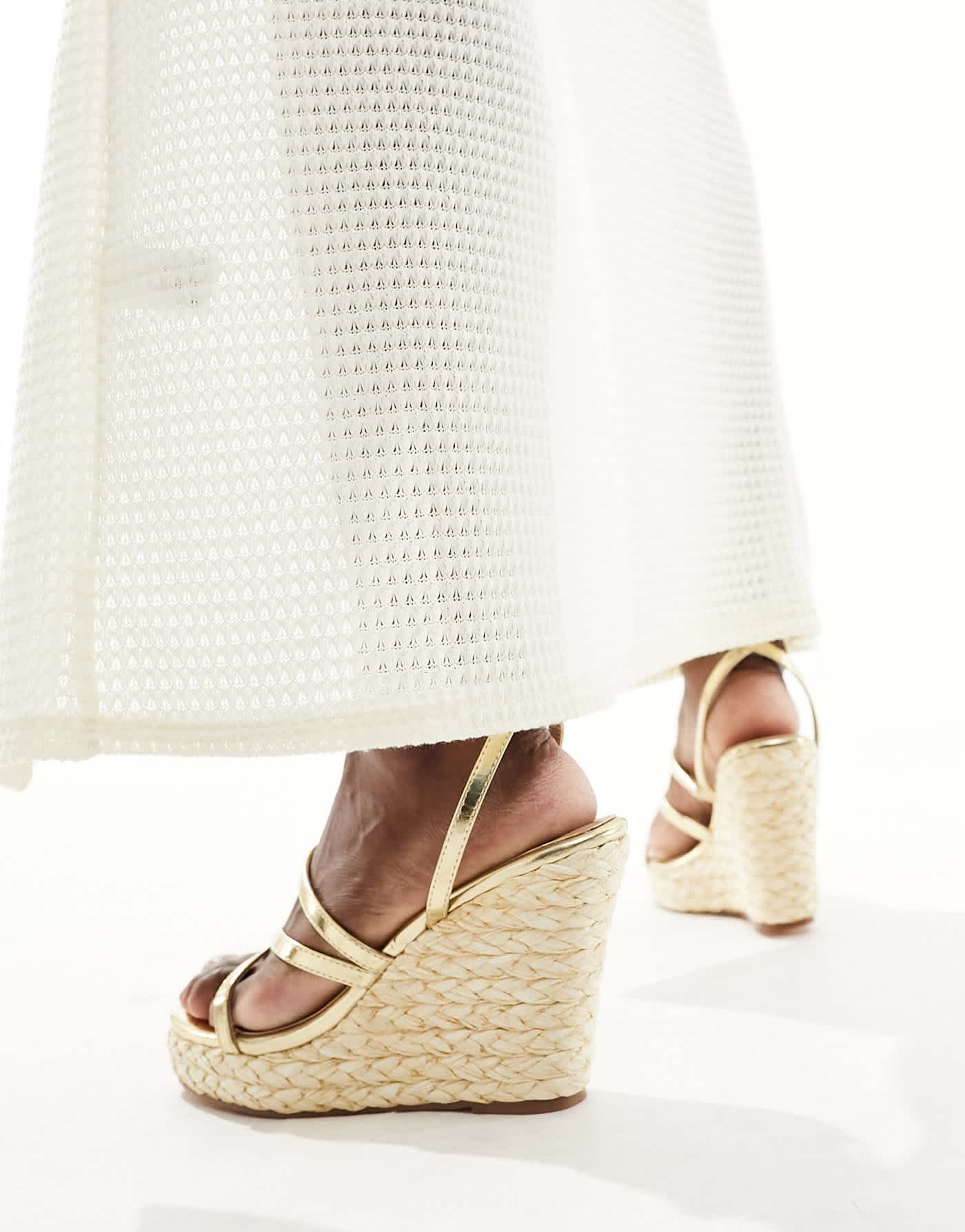 French Connection wedge strappy sandals in gold
