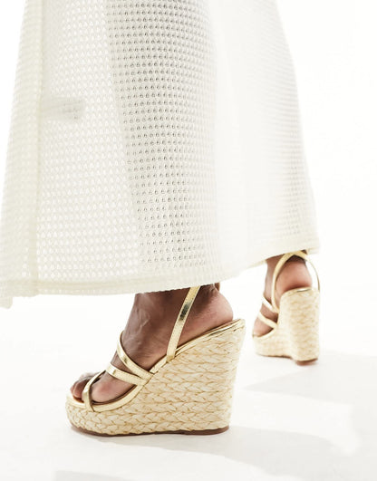 French Connection wedge strappy sandals in gold