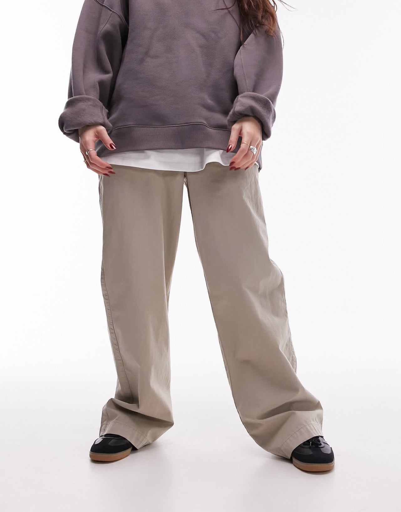 Topshop pull on straight leg trouser in stone