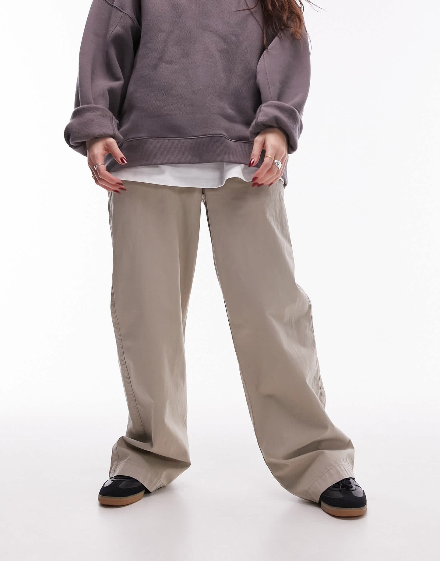 Topshop pull on straight leg trouser in stone