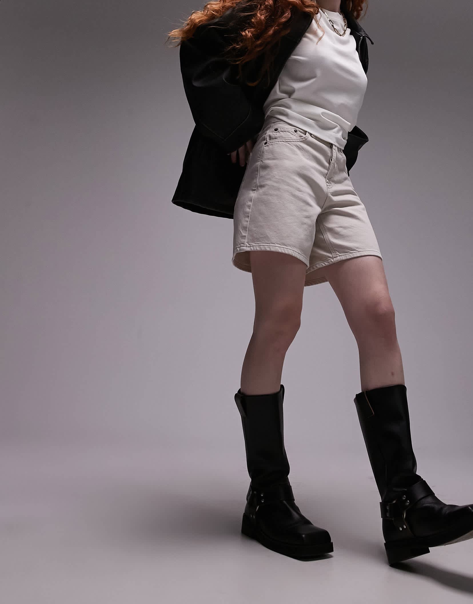 Topshop denim Editor shorts in white