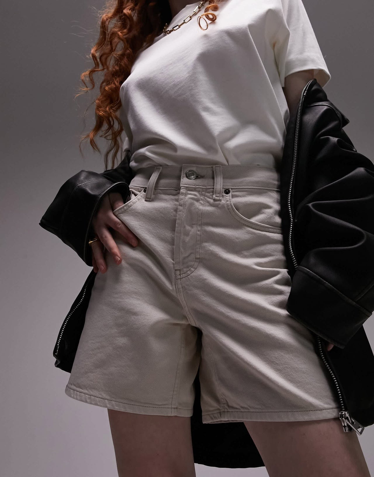 Topshop denim Editor shorts in white