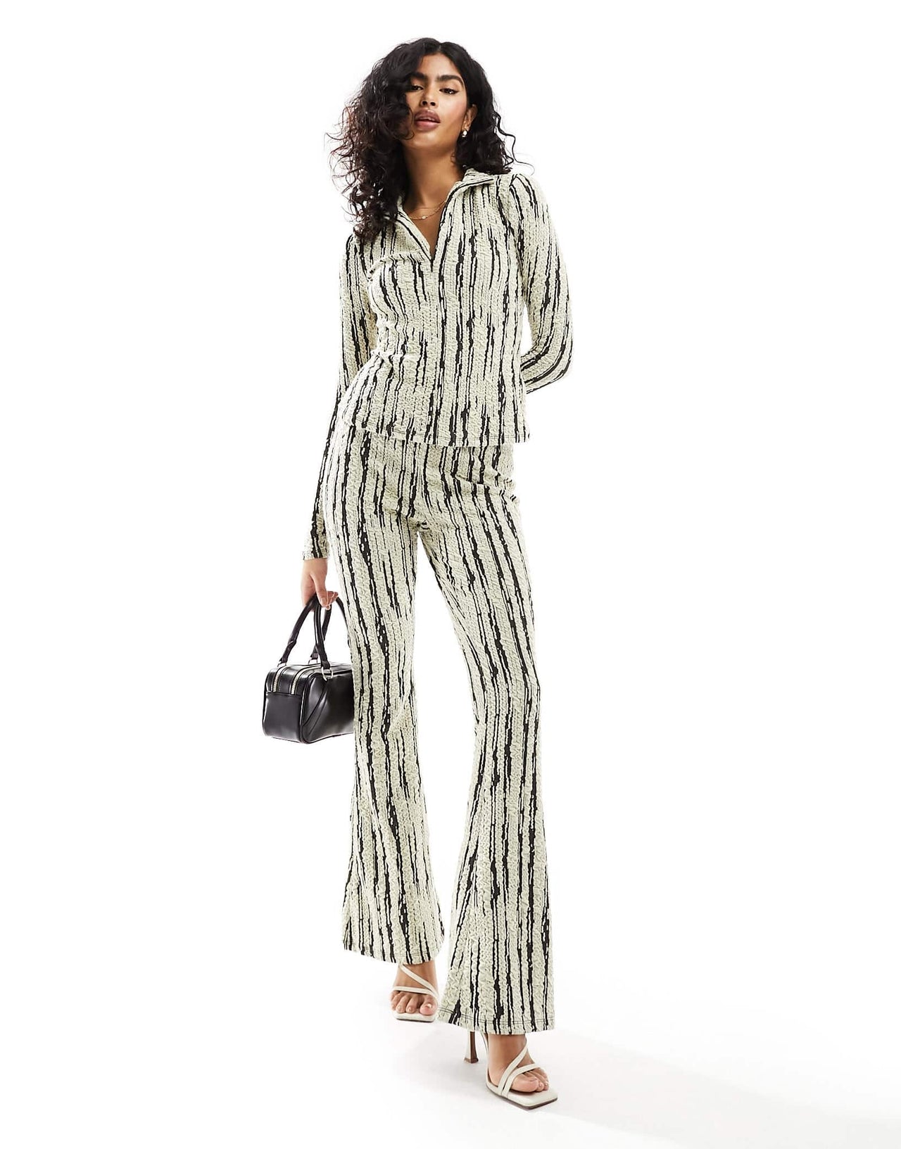 Vero Moda textured zip front top co-ord in monochrome