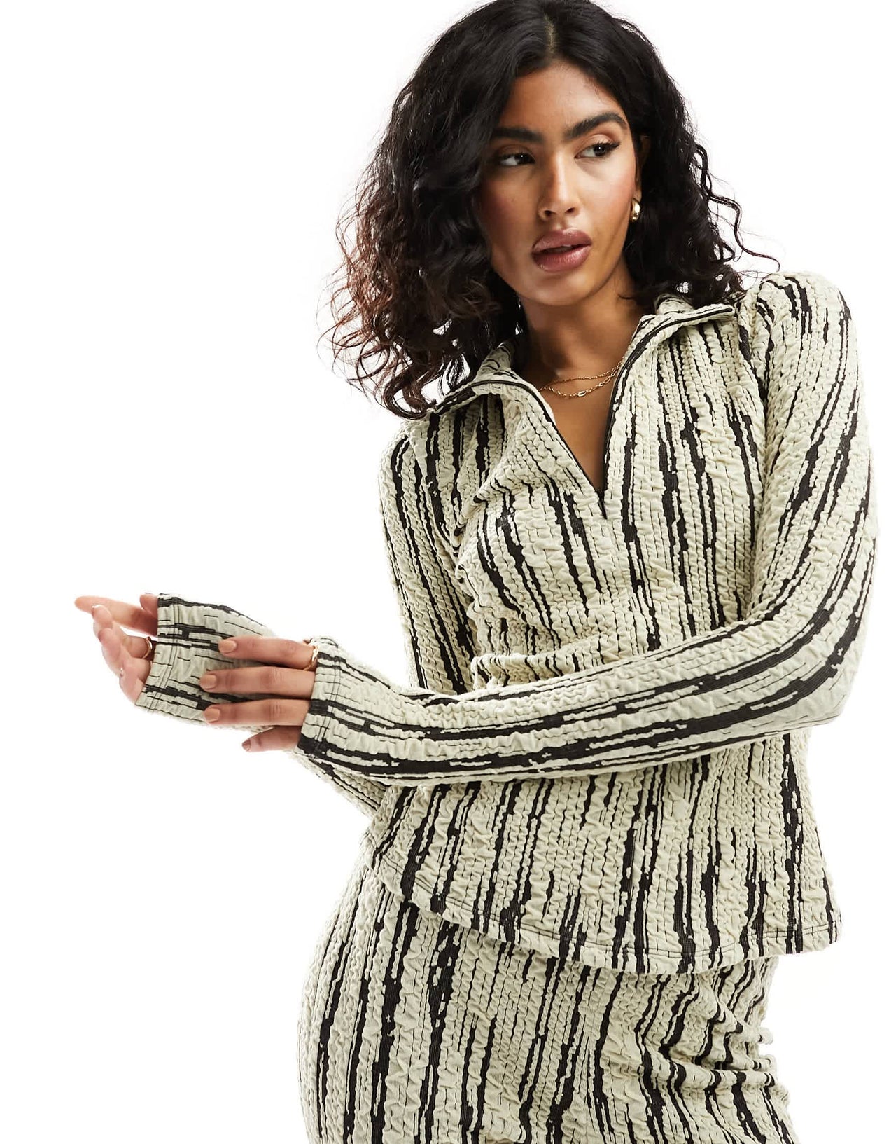 Vero Moda textured zip front top co-ord in monochrome