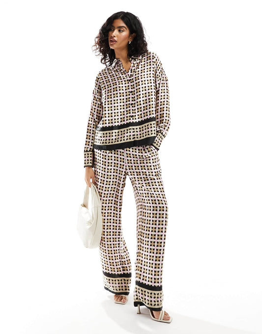 Vero Moda pyjama shirt co-ord in geo print