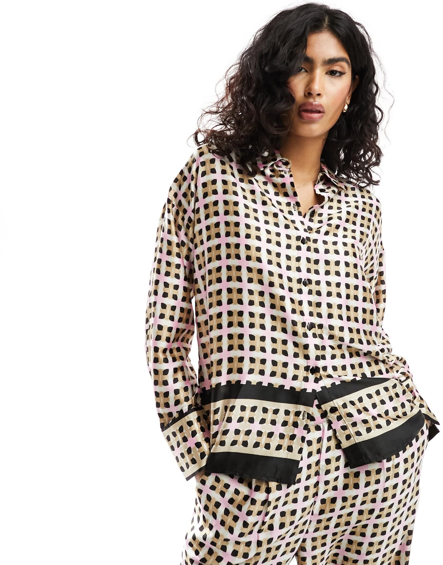 Vero Moda pyjama shirt co-ord in geo print