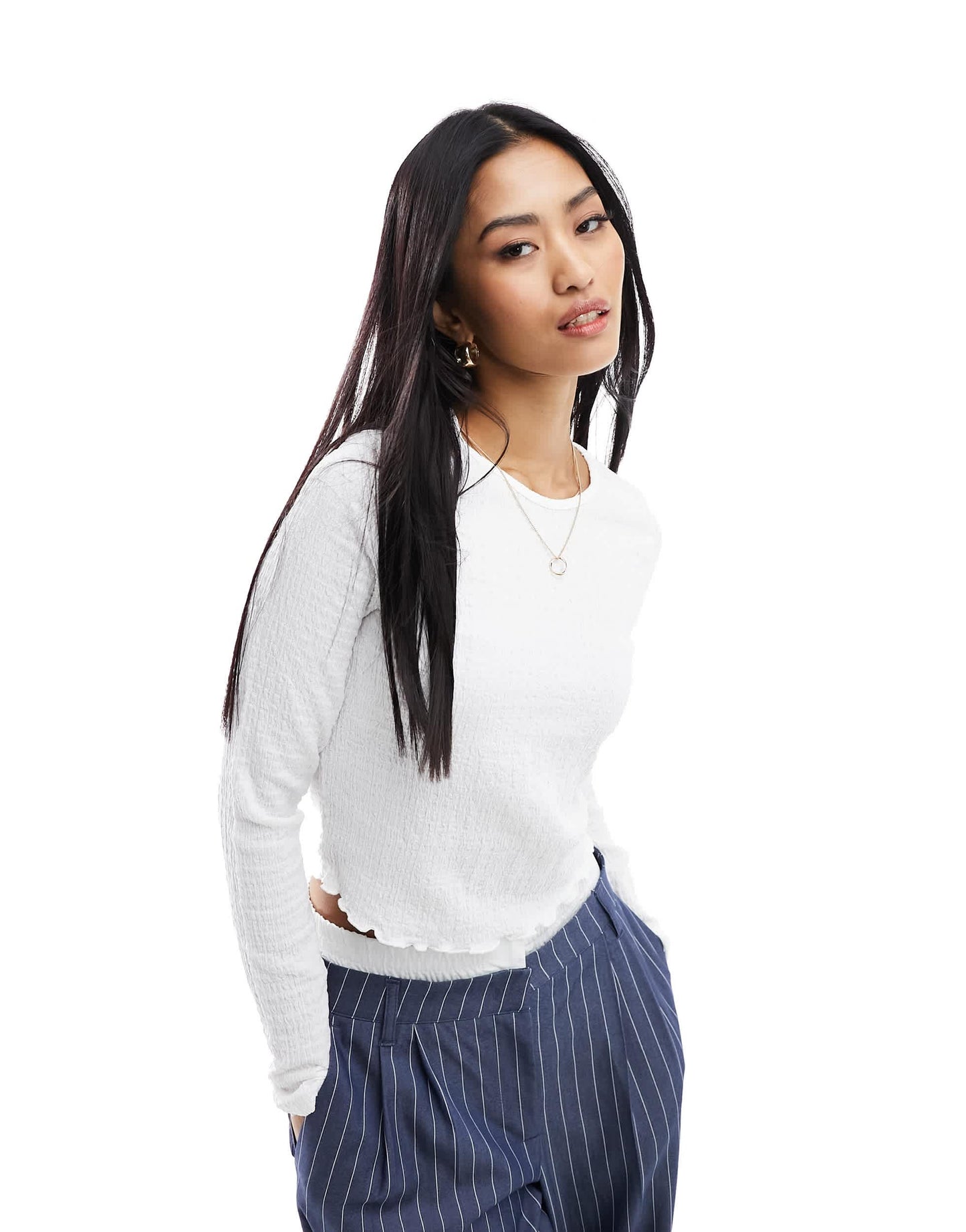 New Look textured long sleeve baby tee in cream
