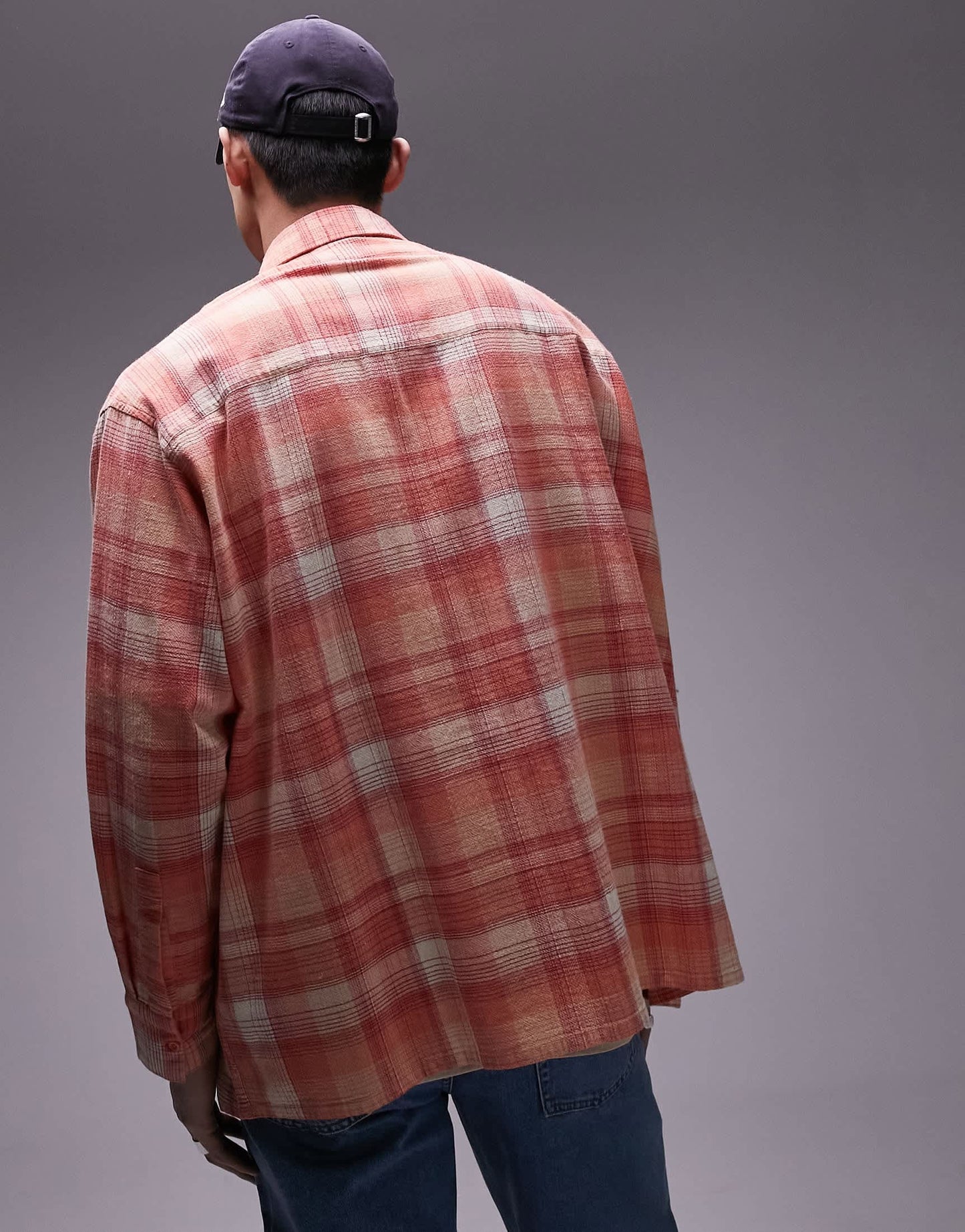 Topman long sleeve relaxed check shirt in pink
