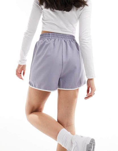 In The Style drawstring piping detail runner shorts in slate blue