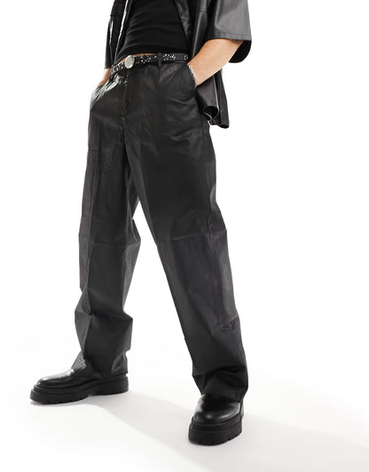 Weekday Dave coated trousers in black