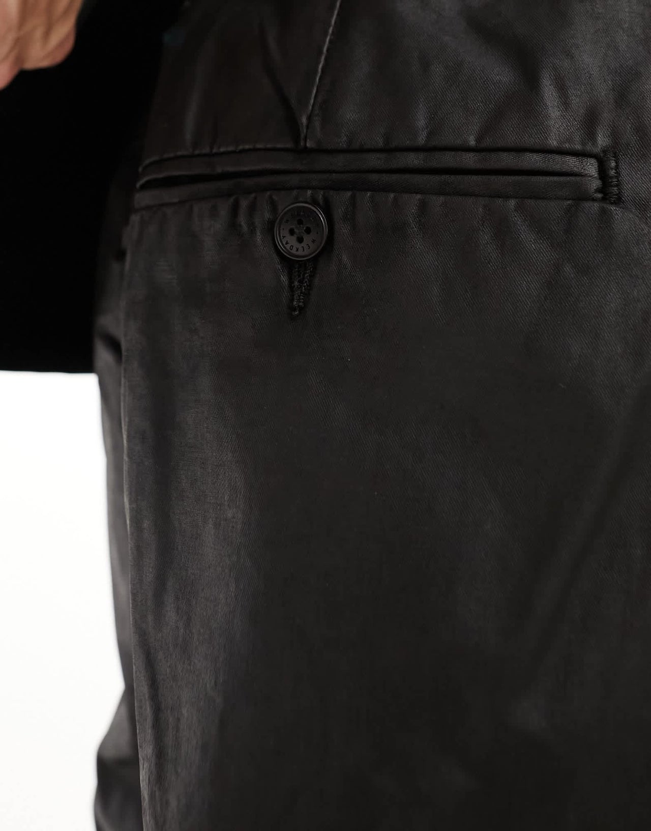 Weekday Dave coated trousers in black