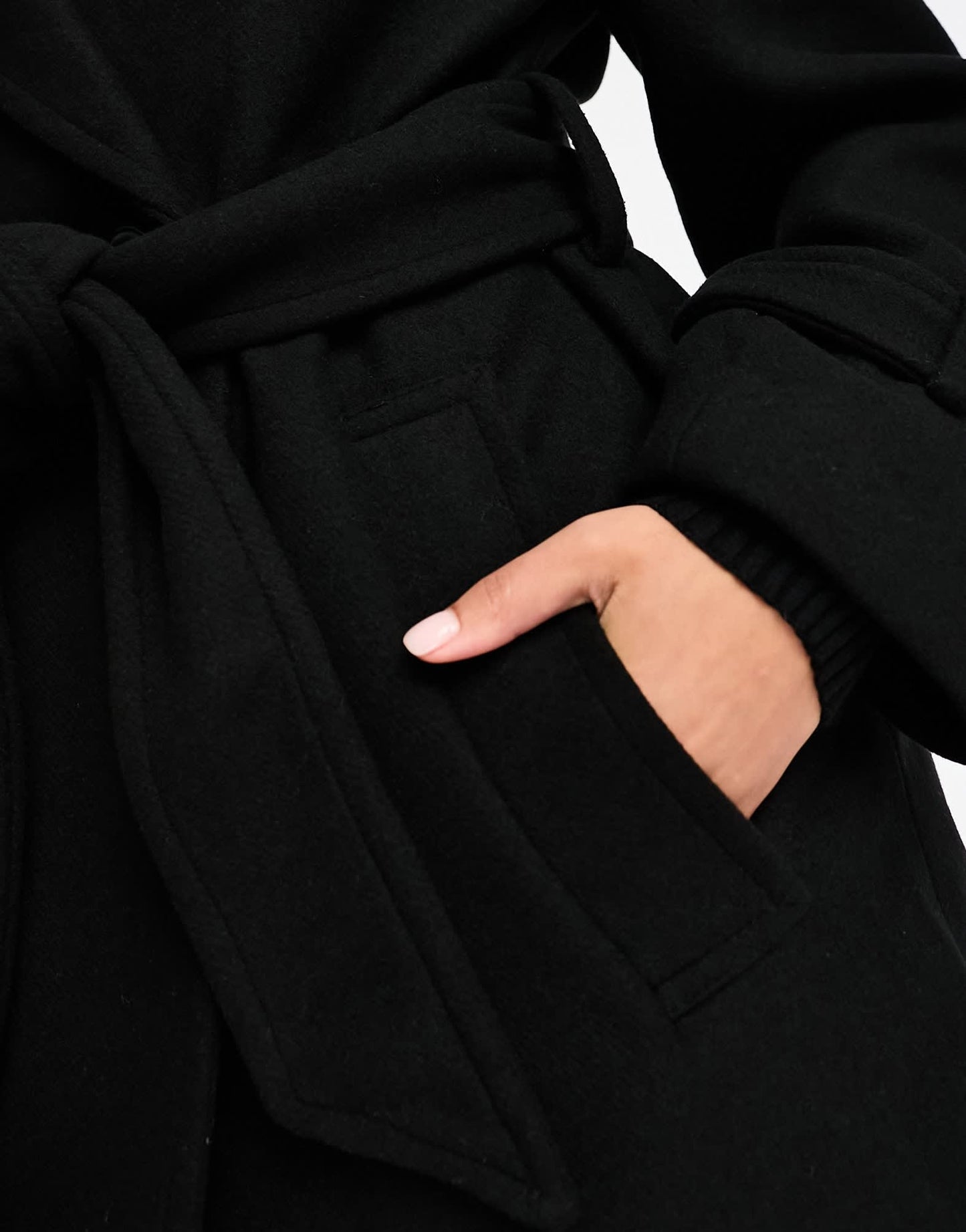 Bershka wool trench coat in black