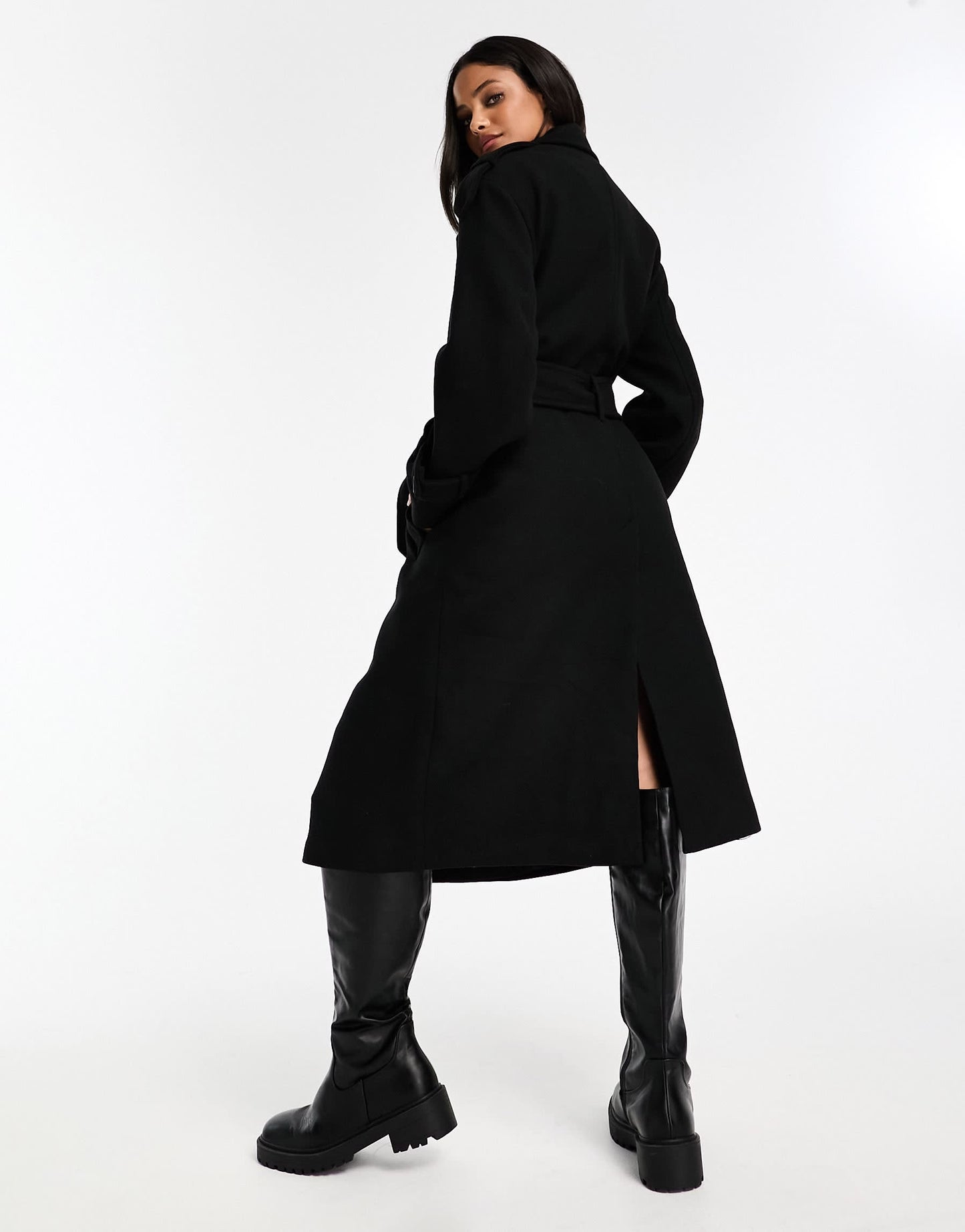 Bershka wool trench coat in black