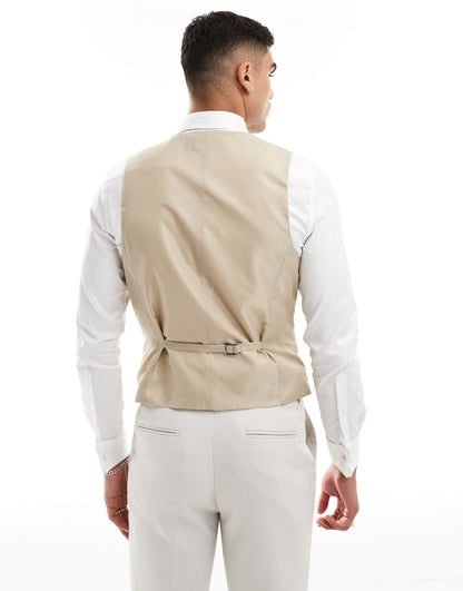 ASOS DESIGN slim suit waistcoat in pale grey birdseye texture