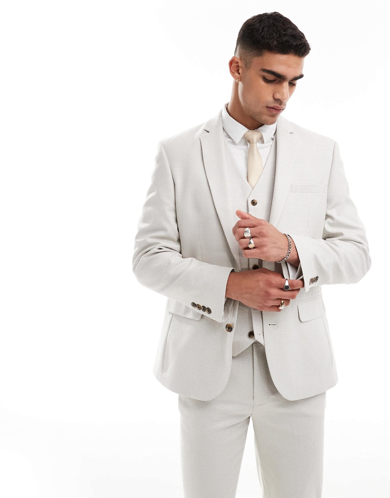 ASOS DESIGN slim suit jacket in pale grey birdseye texture