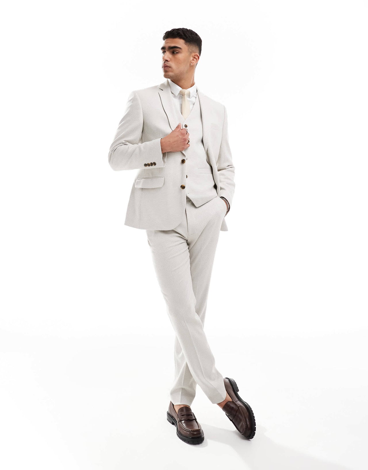 ASOS DESIGN slim suit jacket in pale grey birdseye texture