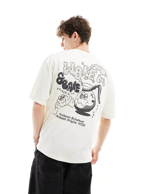 ASOS DESIGN oversized t-shirt in off white with back skate print