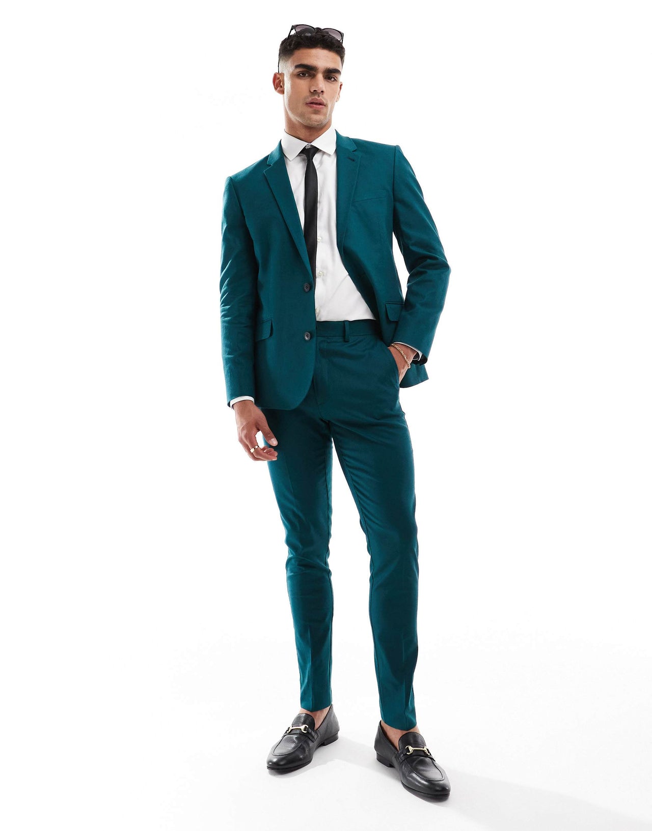 ASOS DESIGN skinny with linen suit trouser in teal green