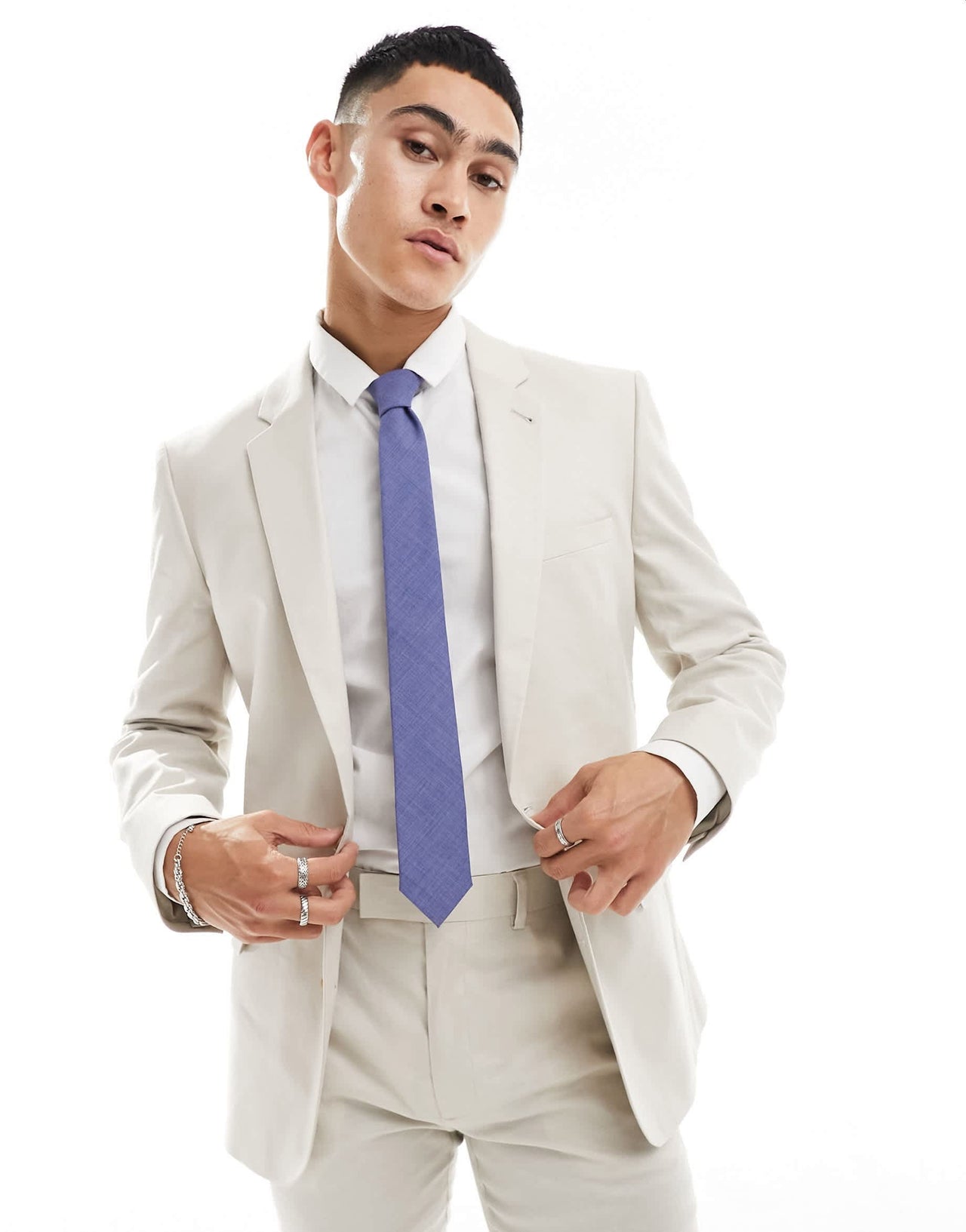 ASOS DESIGN skinny linen suit jacket in stone