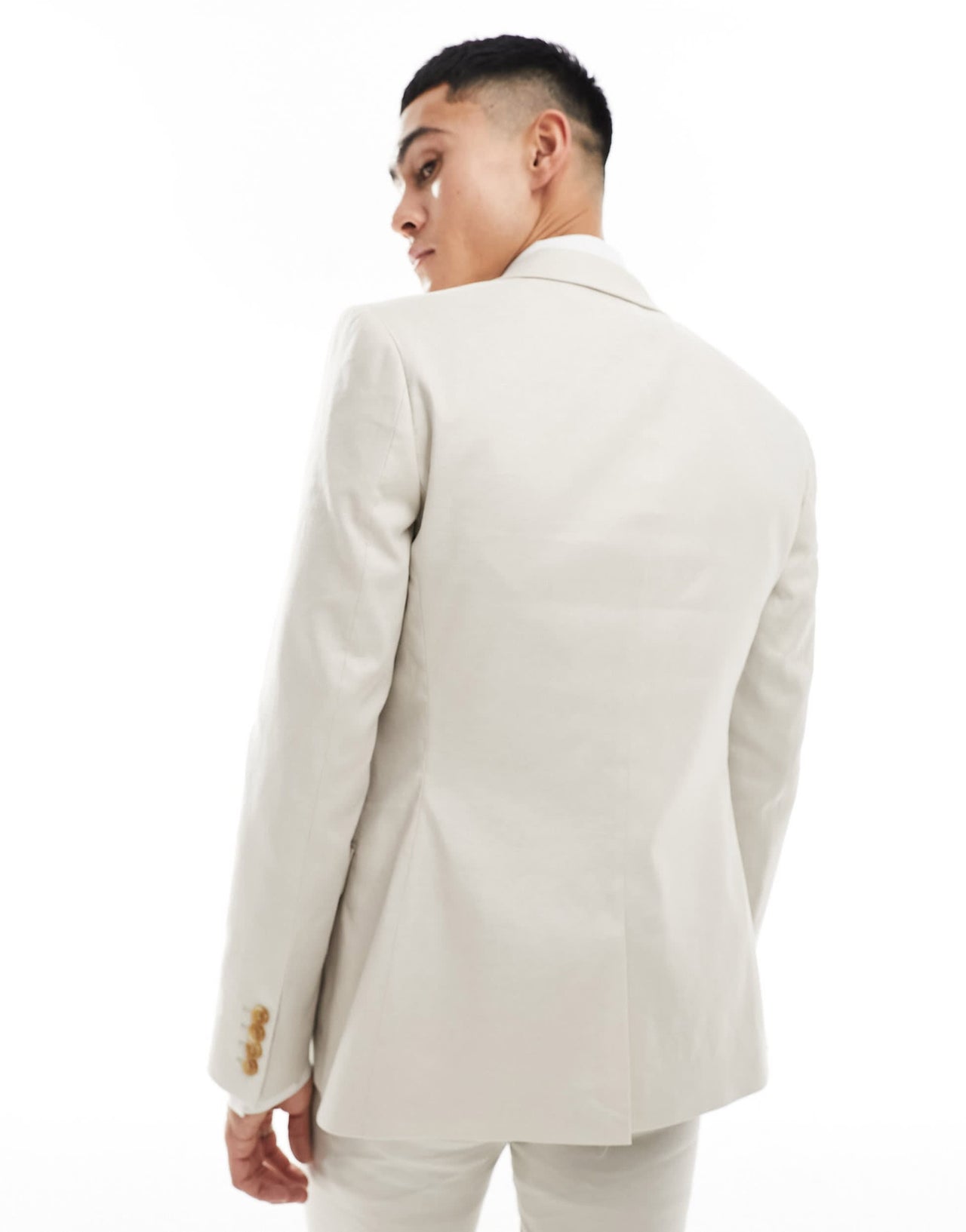 ASOS DESIGN skinny linen suit jacket in stone