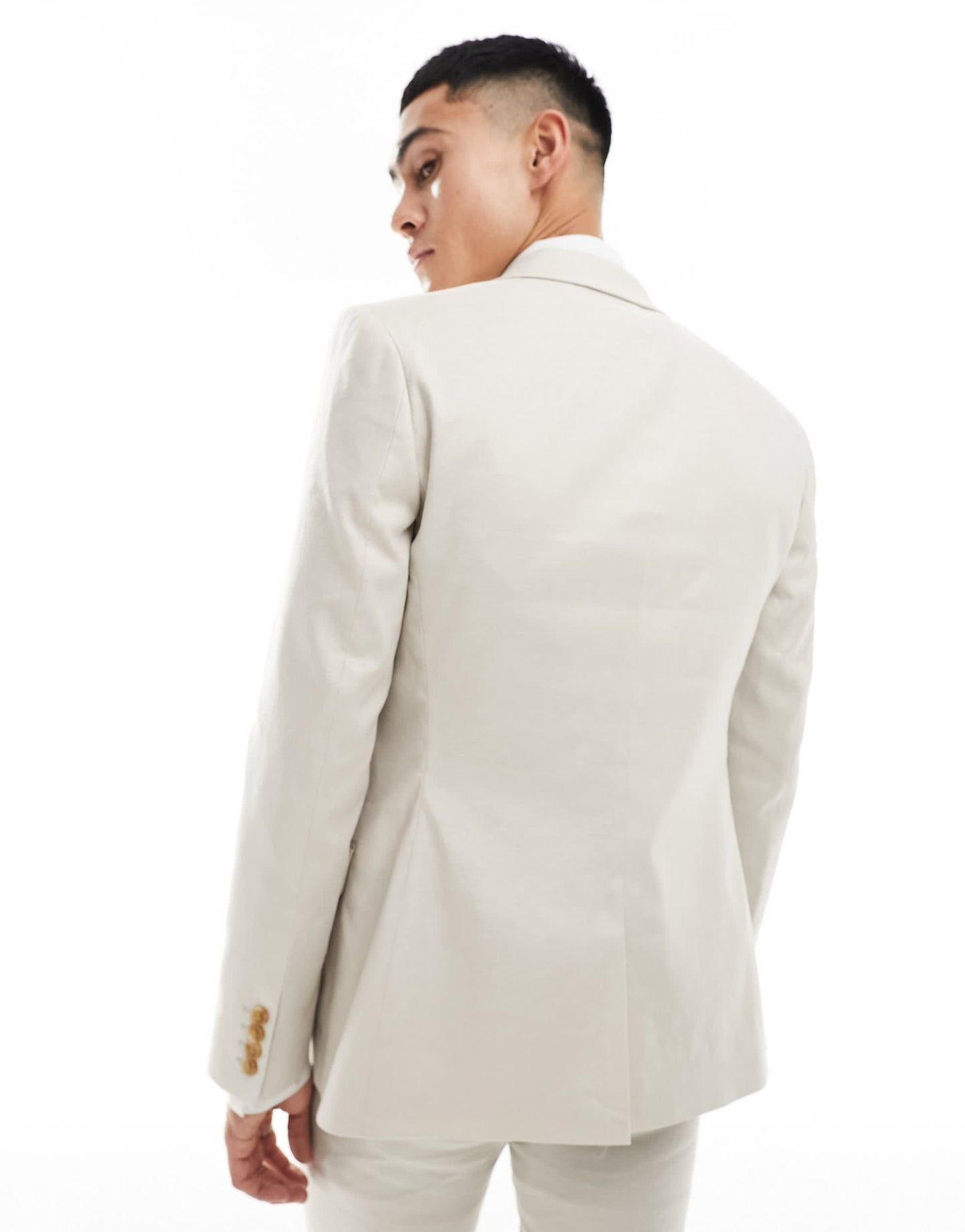 ASOS DESIGN skinny linen suit jacket in stone