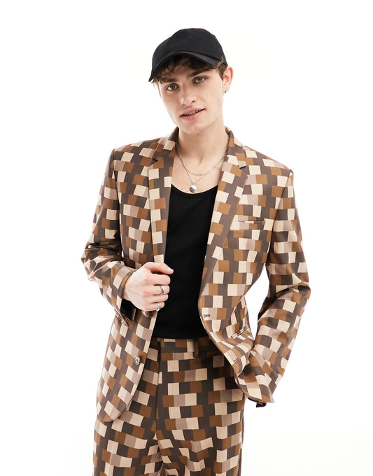 ASOS DESIGN slim suit jacket in pixelated green print
