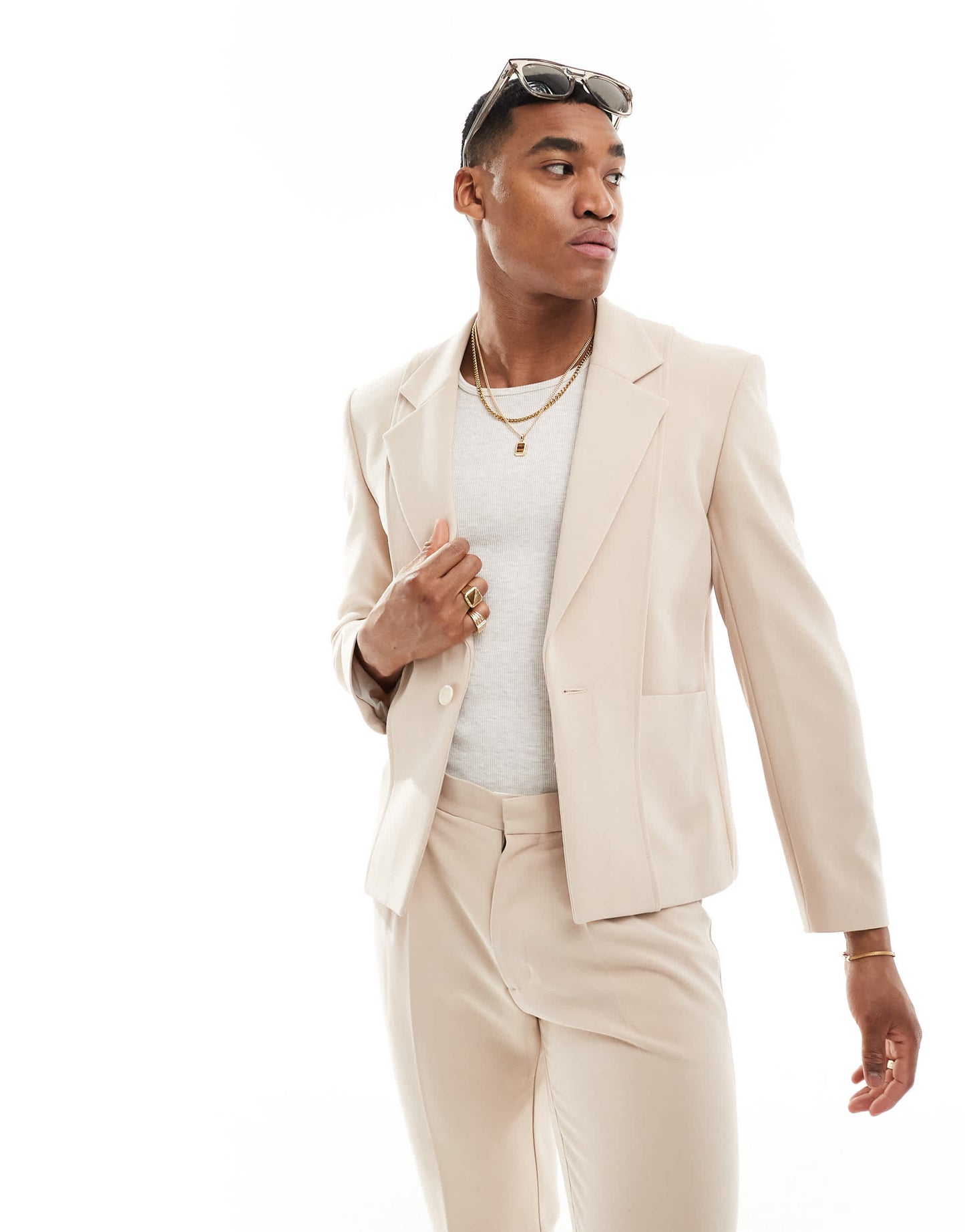 ASOS DESIGN slim fit suit jacket with panel detail in stone