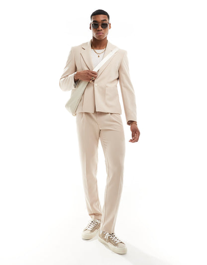 ASOS DESIGN slim fit suit jacket with panel detail in stone