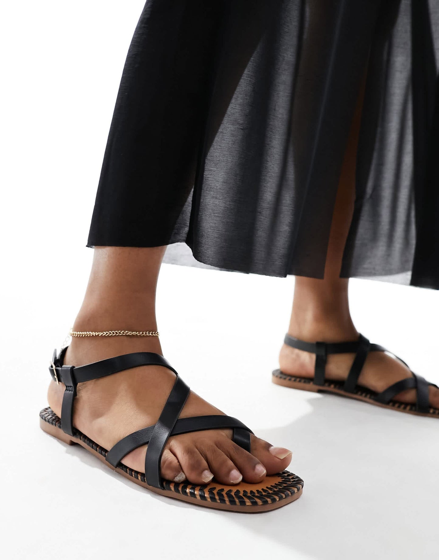 South Beach strappy sandals with whipstitch detail in black