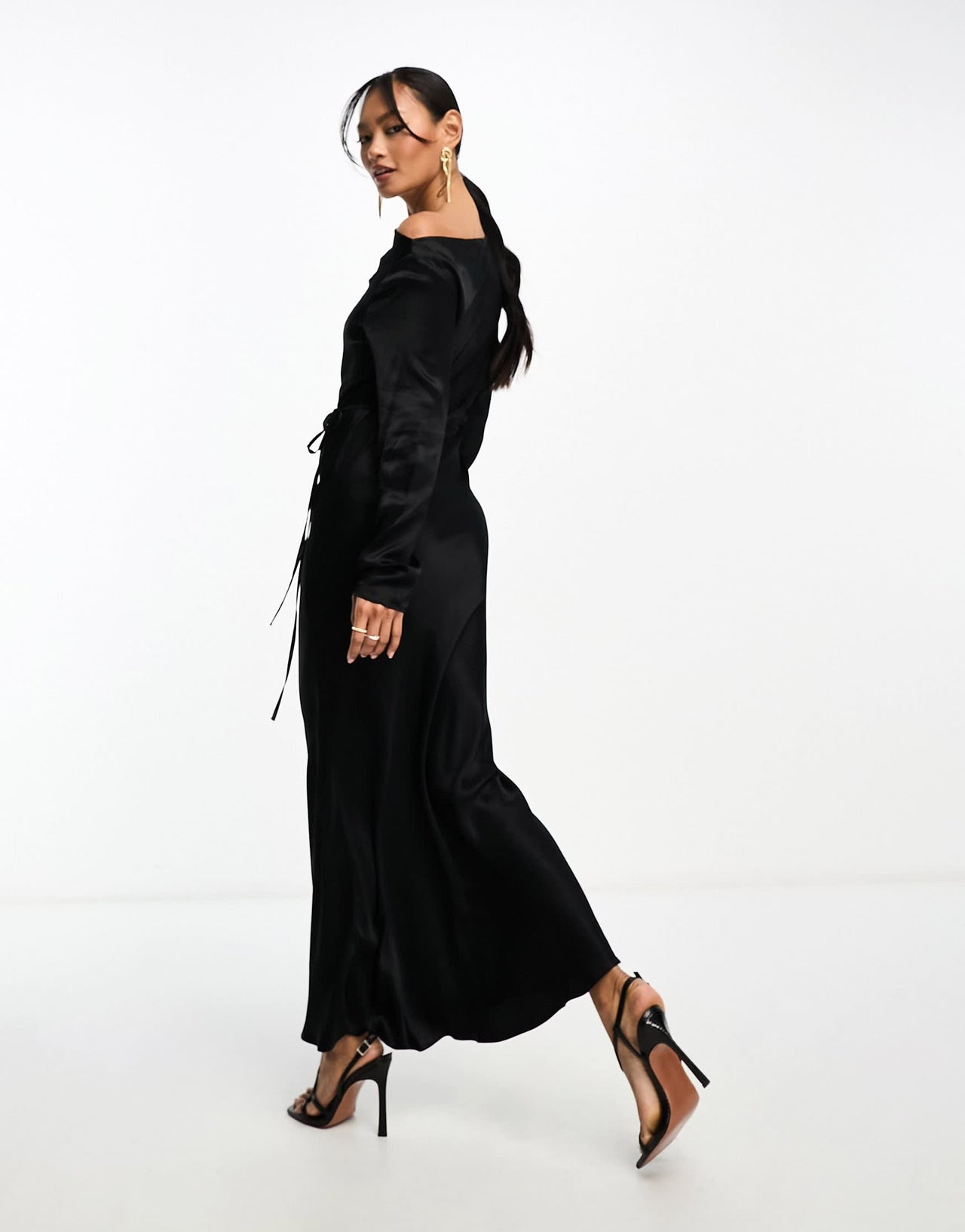 River Island long sleeve seem detail dress in black
