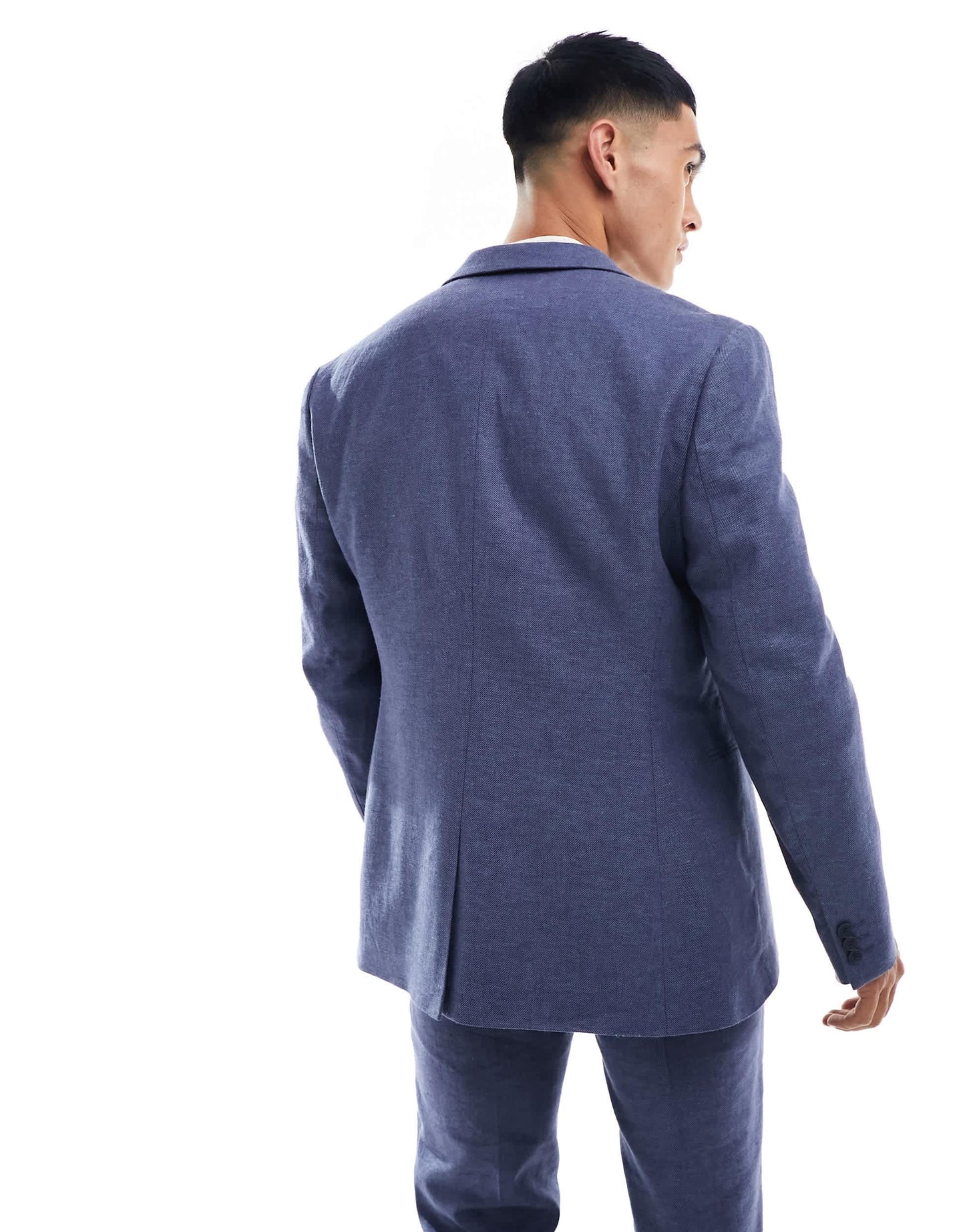 ASOS DESIGN skinny herringbone suit jacket with linen in navy