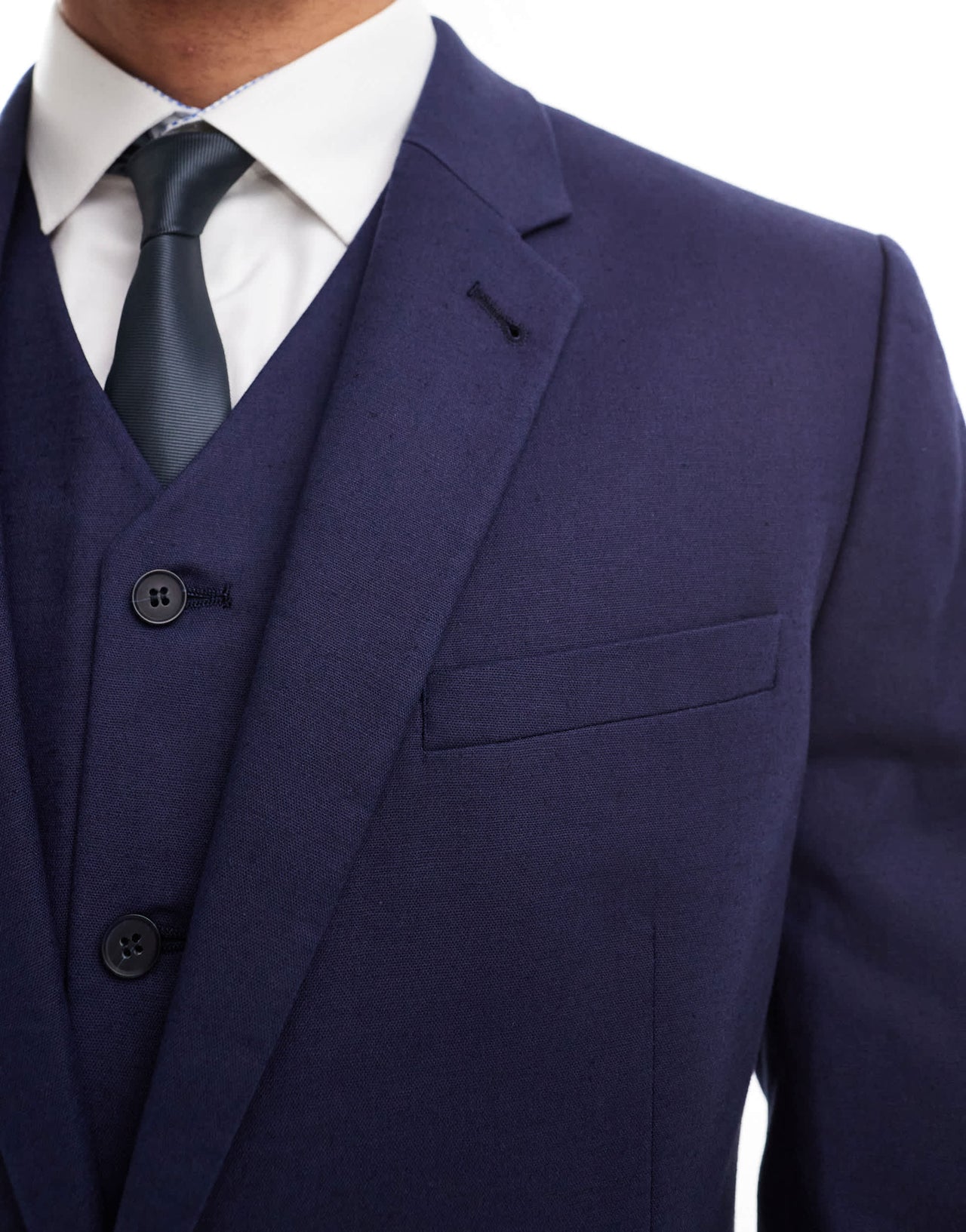ASOS DESIGN slim with linen suit jacket in navy