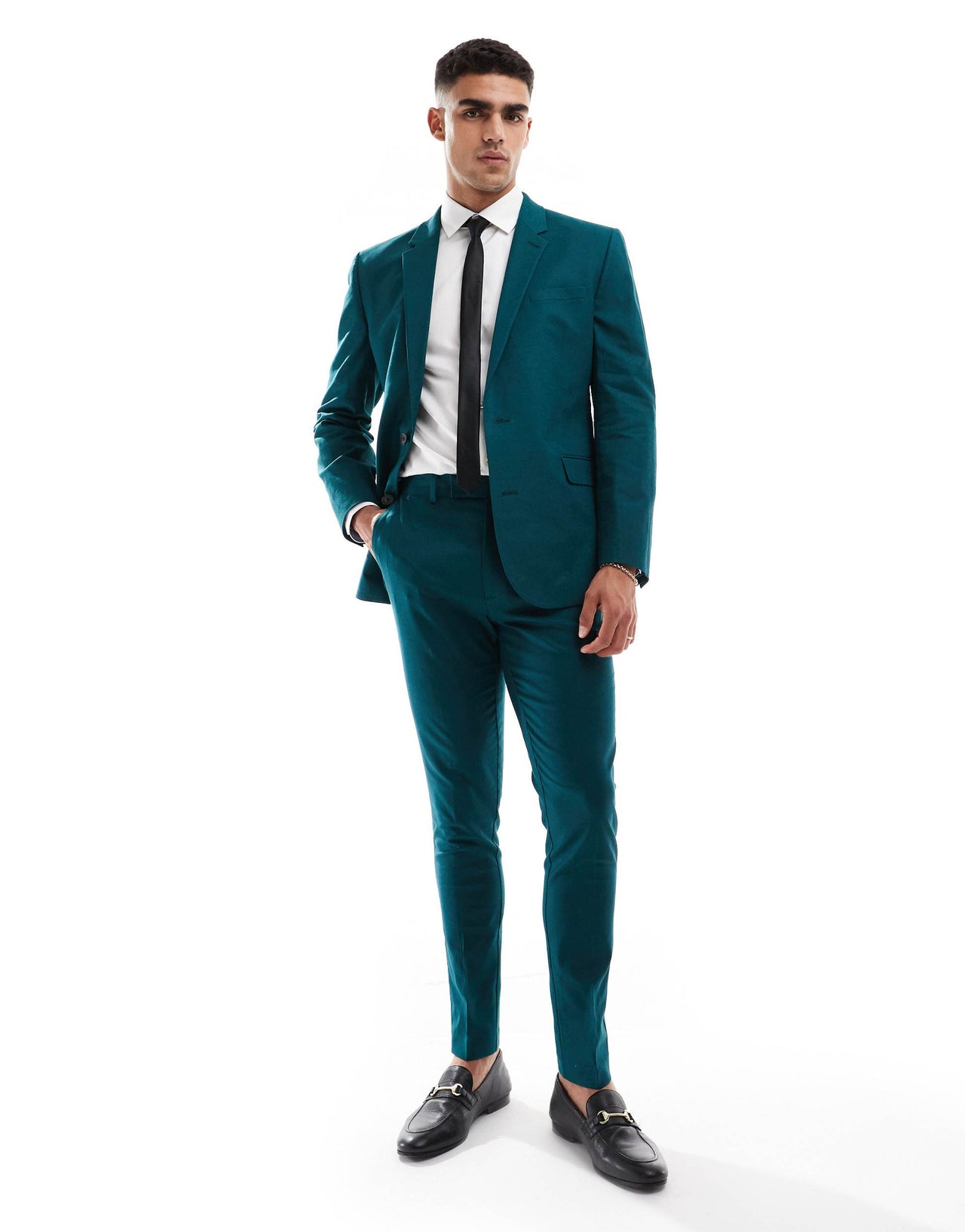 ASOS DESIGN slim with linen suit jacket in teal green