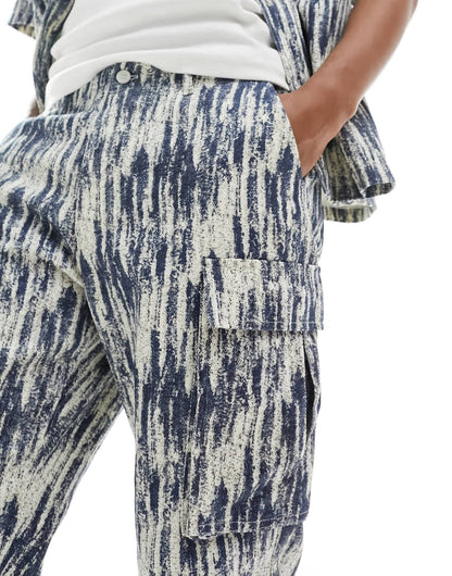 Sixth June co-ord acid wash cargo trousers in navy