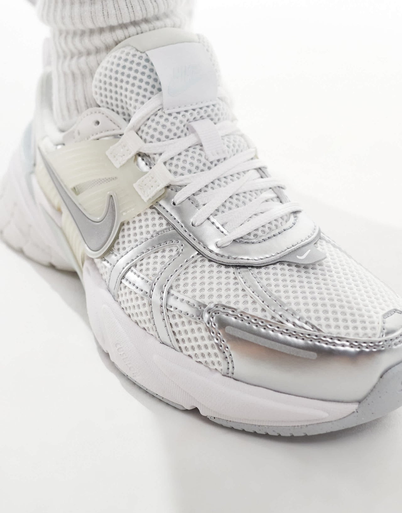 Nike V2K Run trainers in white and silver