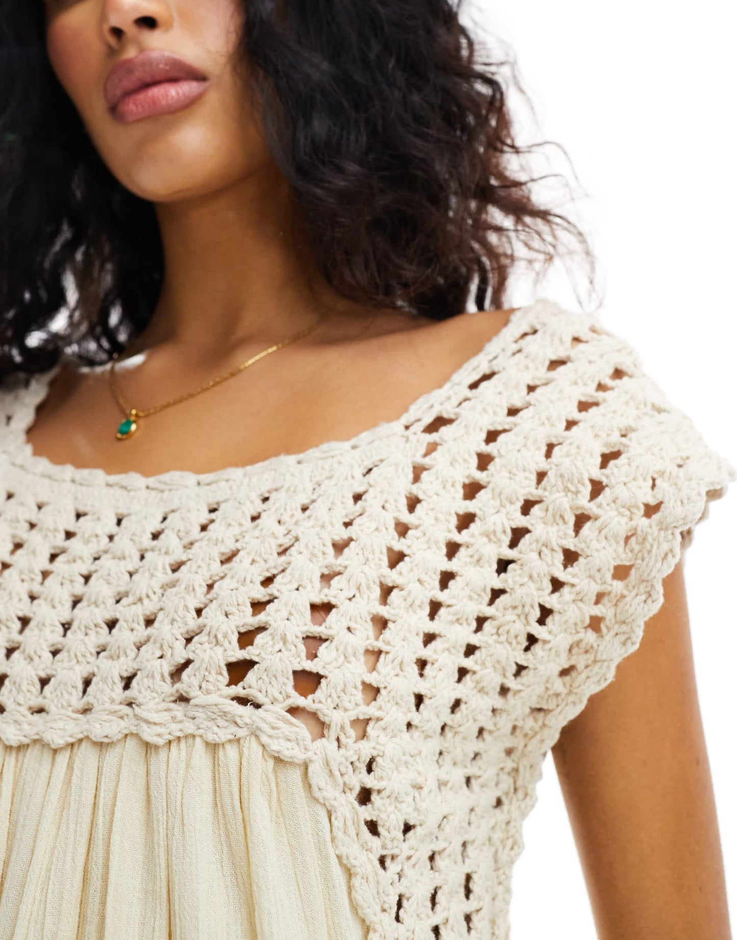 ASOS DESIGN crochet swing tiered mini dress in cream