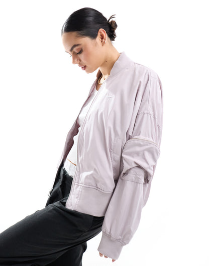 Nike essenitals oversized bomber jacket in light pink