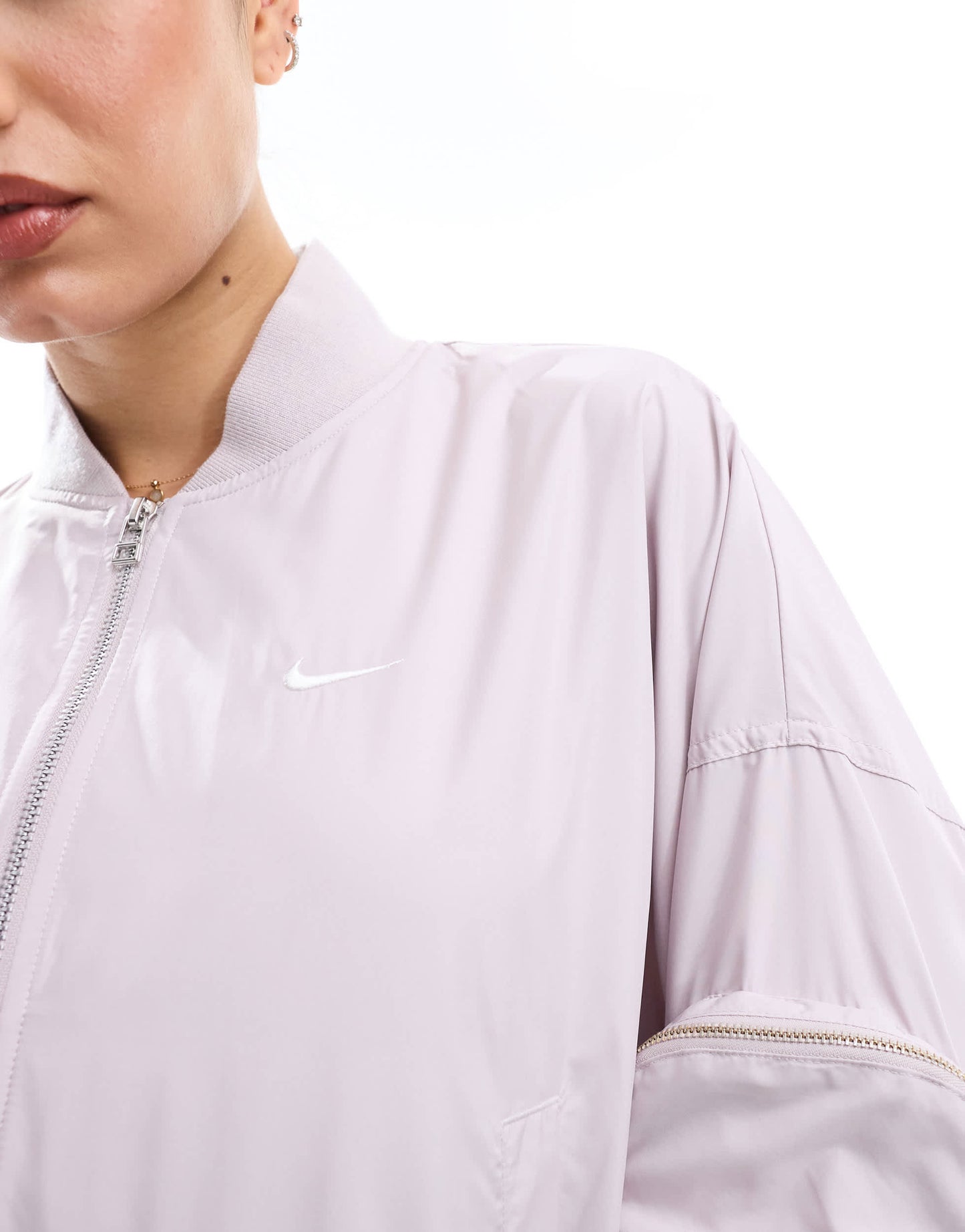Nike essenitals oversized bomber jacket in light pink