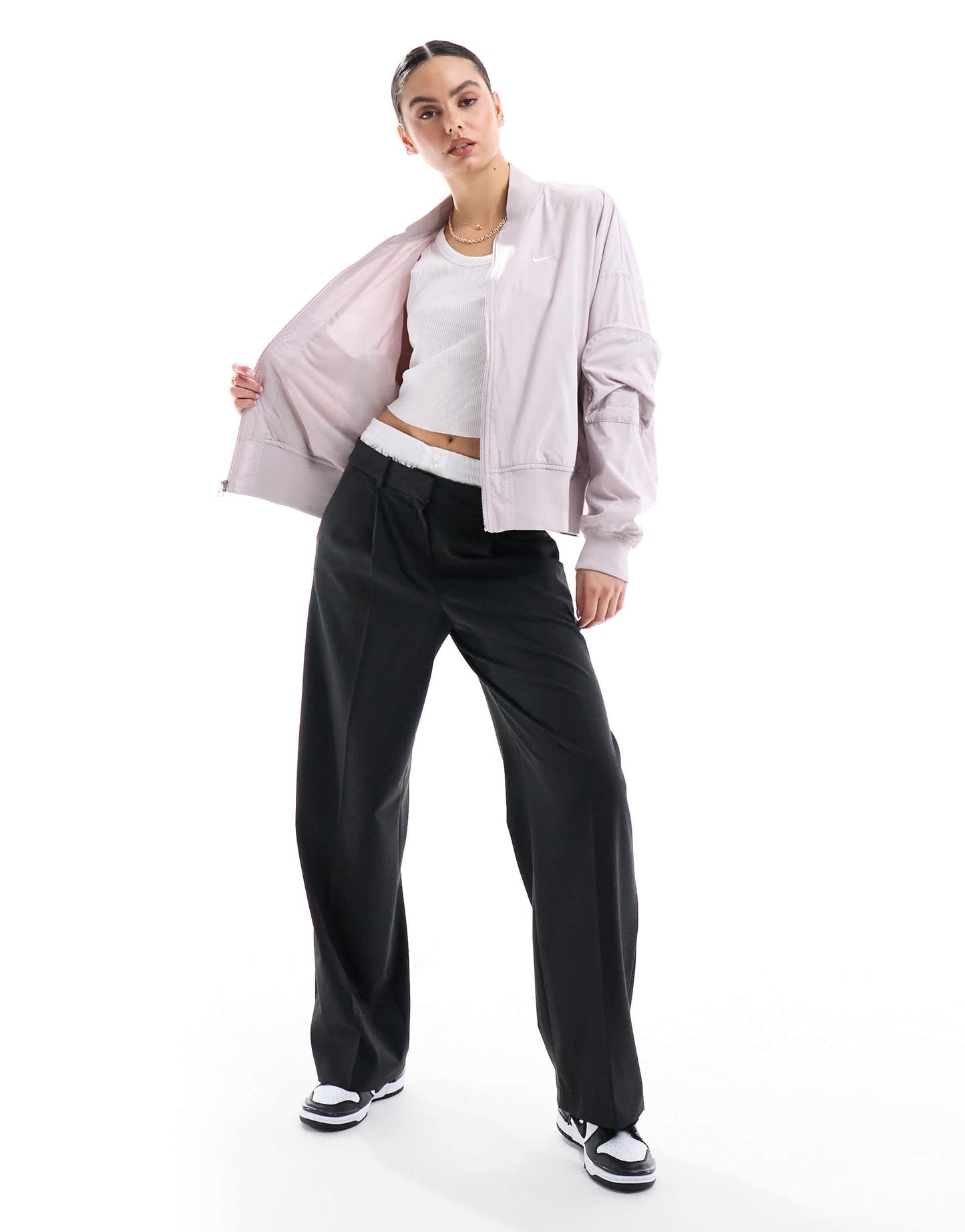 Nike essenitals oversized bomber jacket in light pink