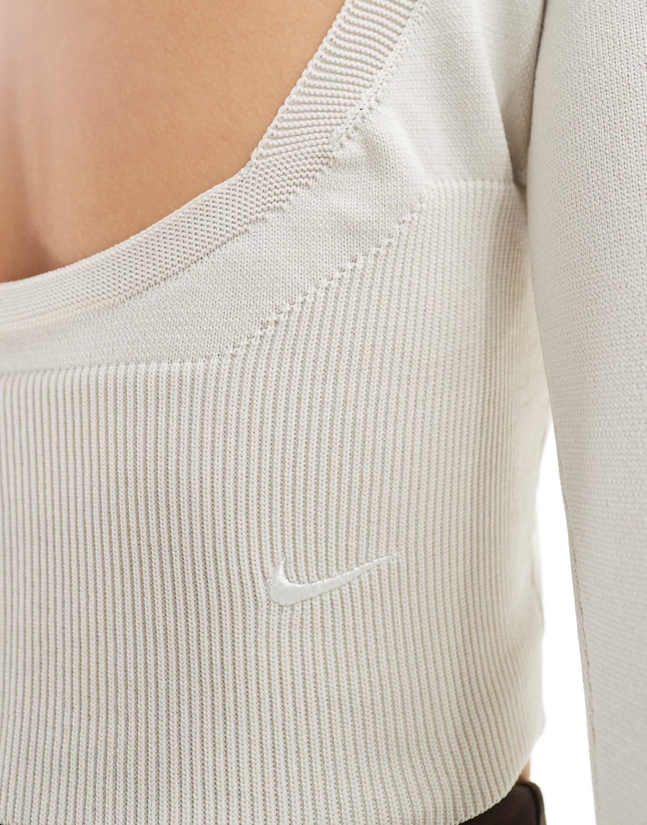 Nike Chill Knit ribbed 3/4 zip long sleeve top cream
