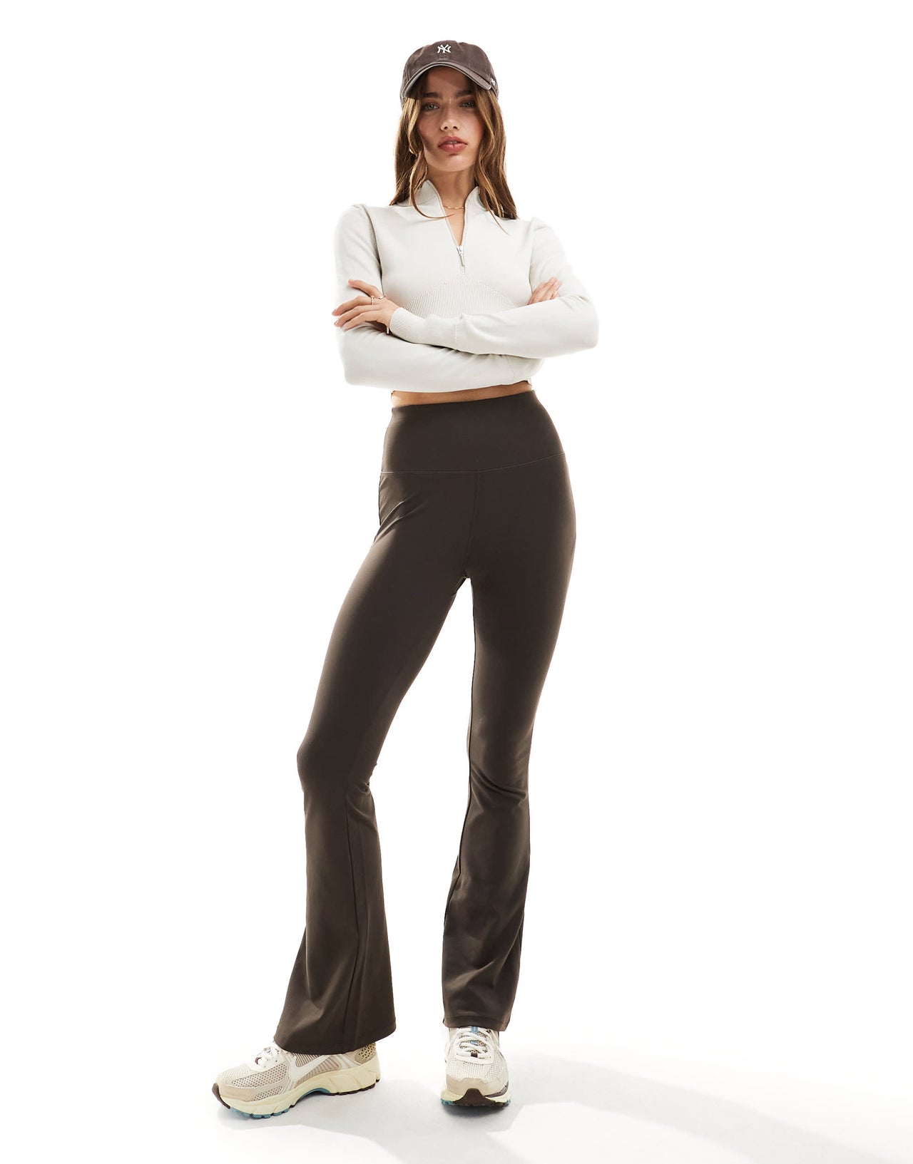 Nike Chill Knit ribbed 3/4 zip long sleeve top cream