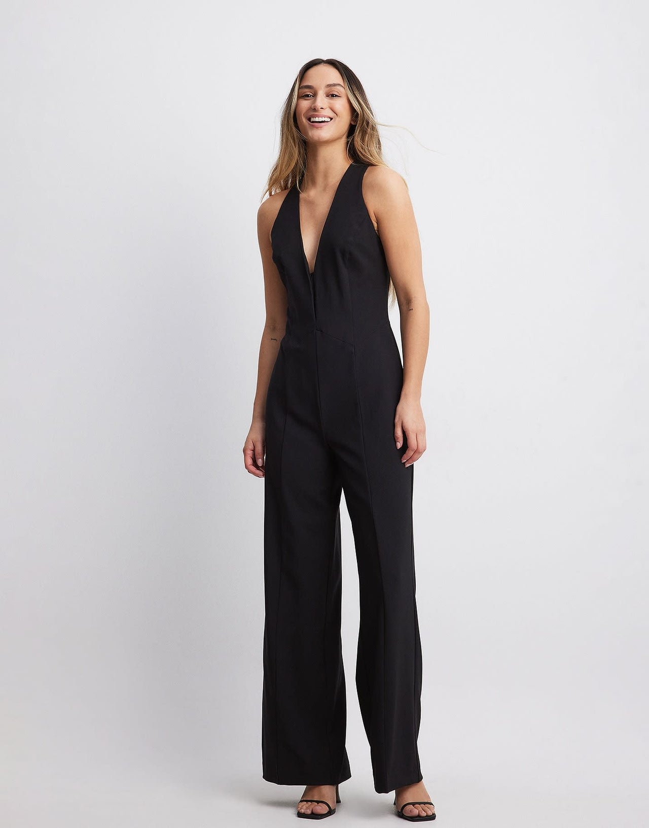 NA-KD straight fit waistcoat jumpsuit in black