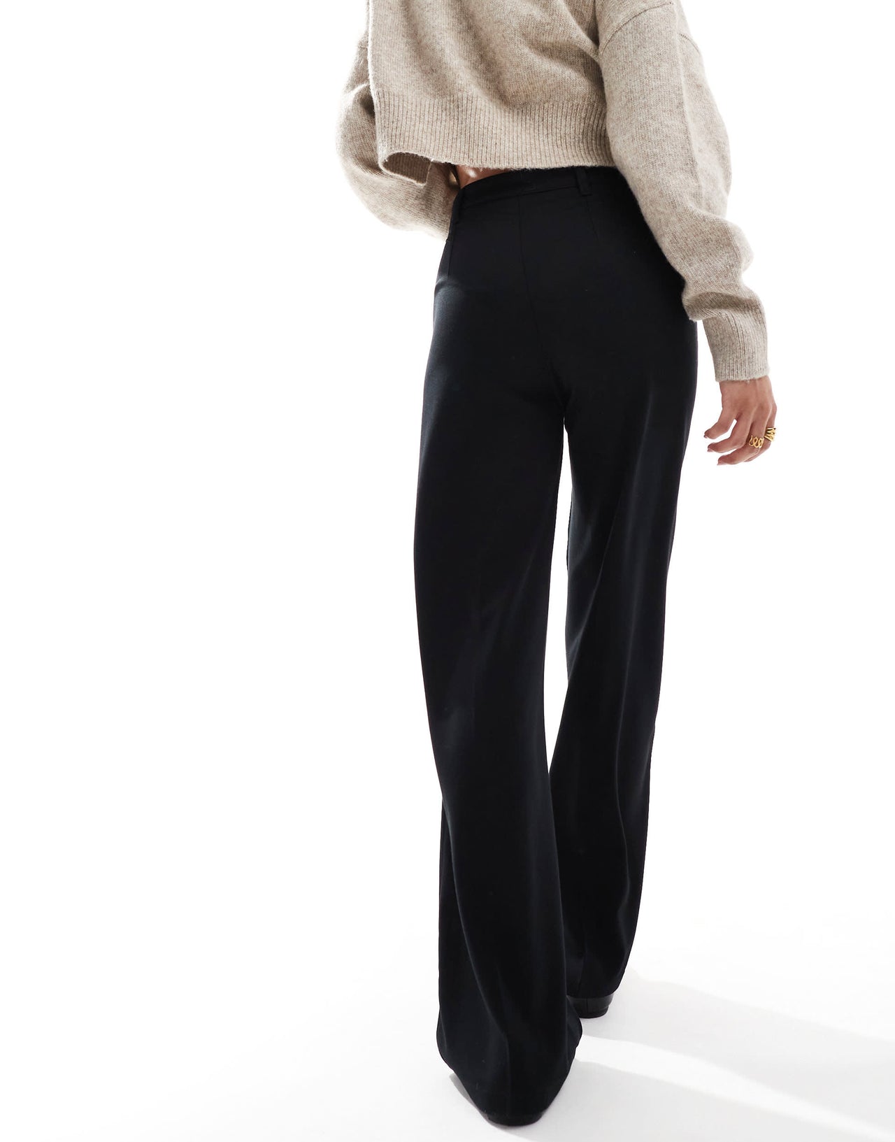 Bershka Petite wide leg dad trousers in black