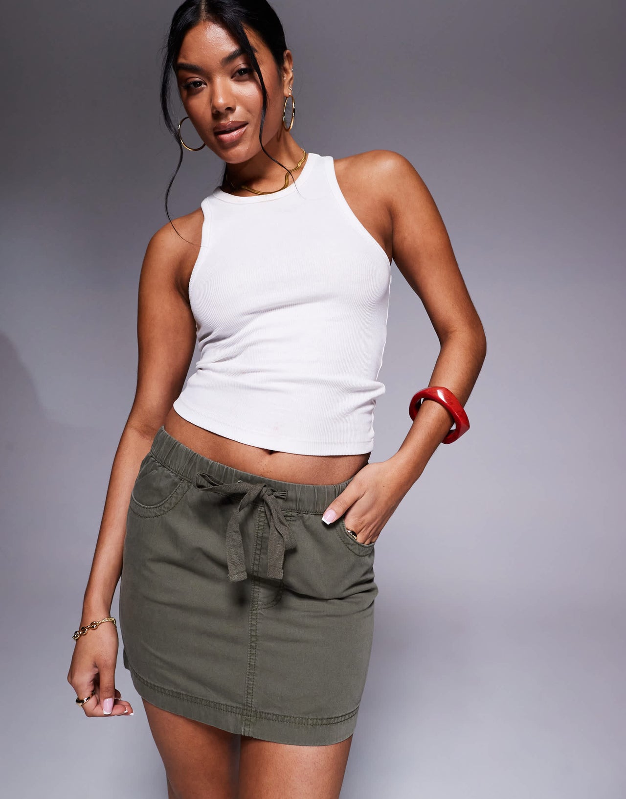 ASOS DESIGN cargo mini skirt in washed khaki