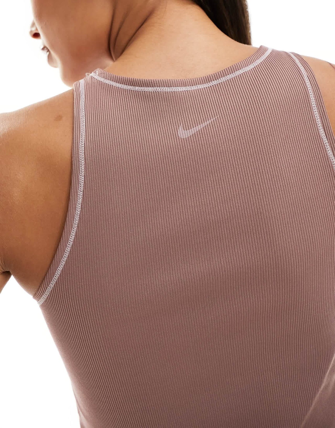 Nike One Training Dri-Fit stitch detail ribbed tank top in smokey mauve