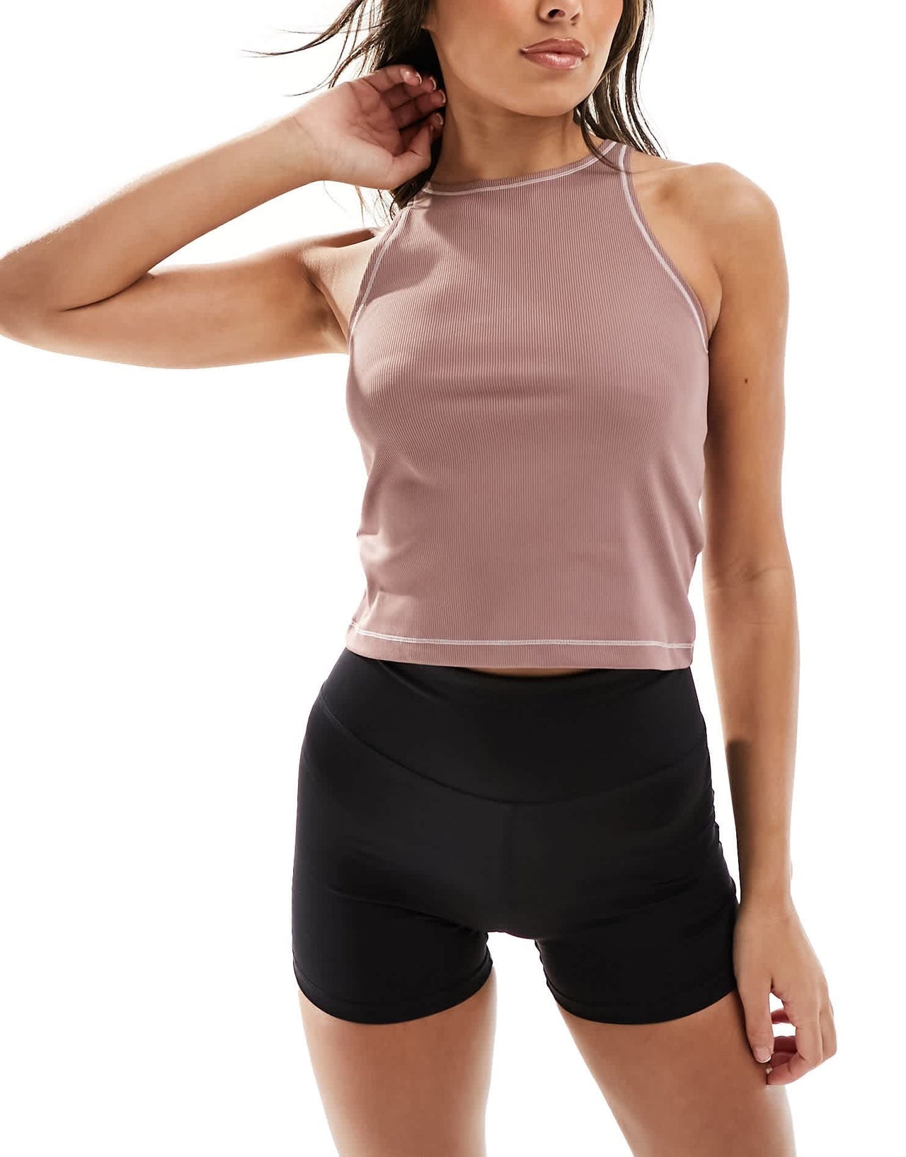 Nike One Training Dri-Fit stitch detail ribbed tank top in smokey mauve