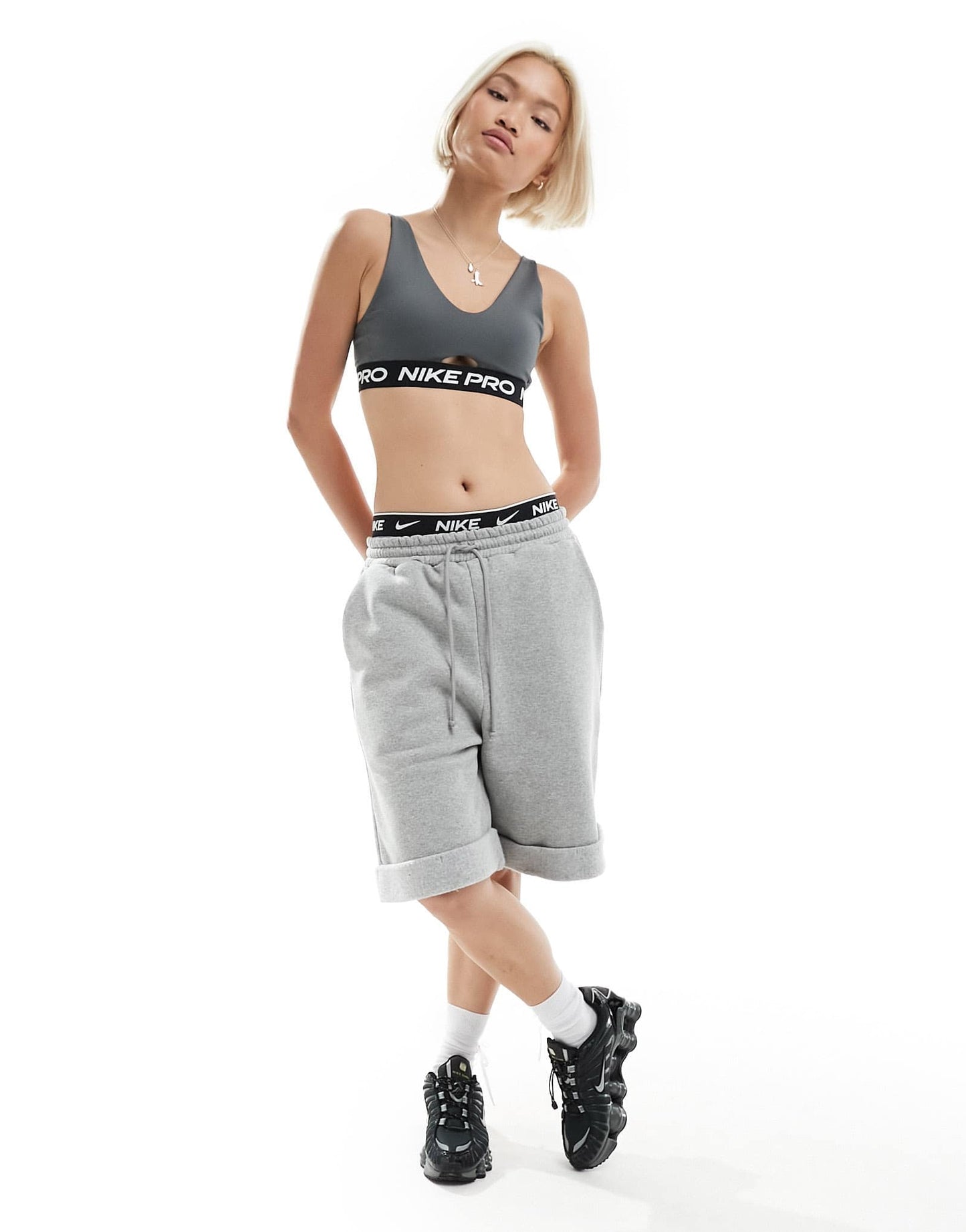 Nike Pro Indy Training plunge bra in iron grey