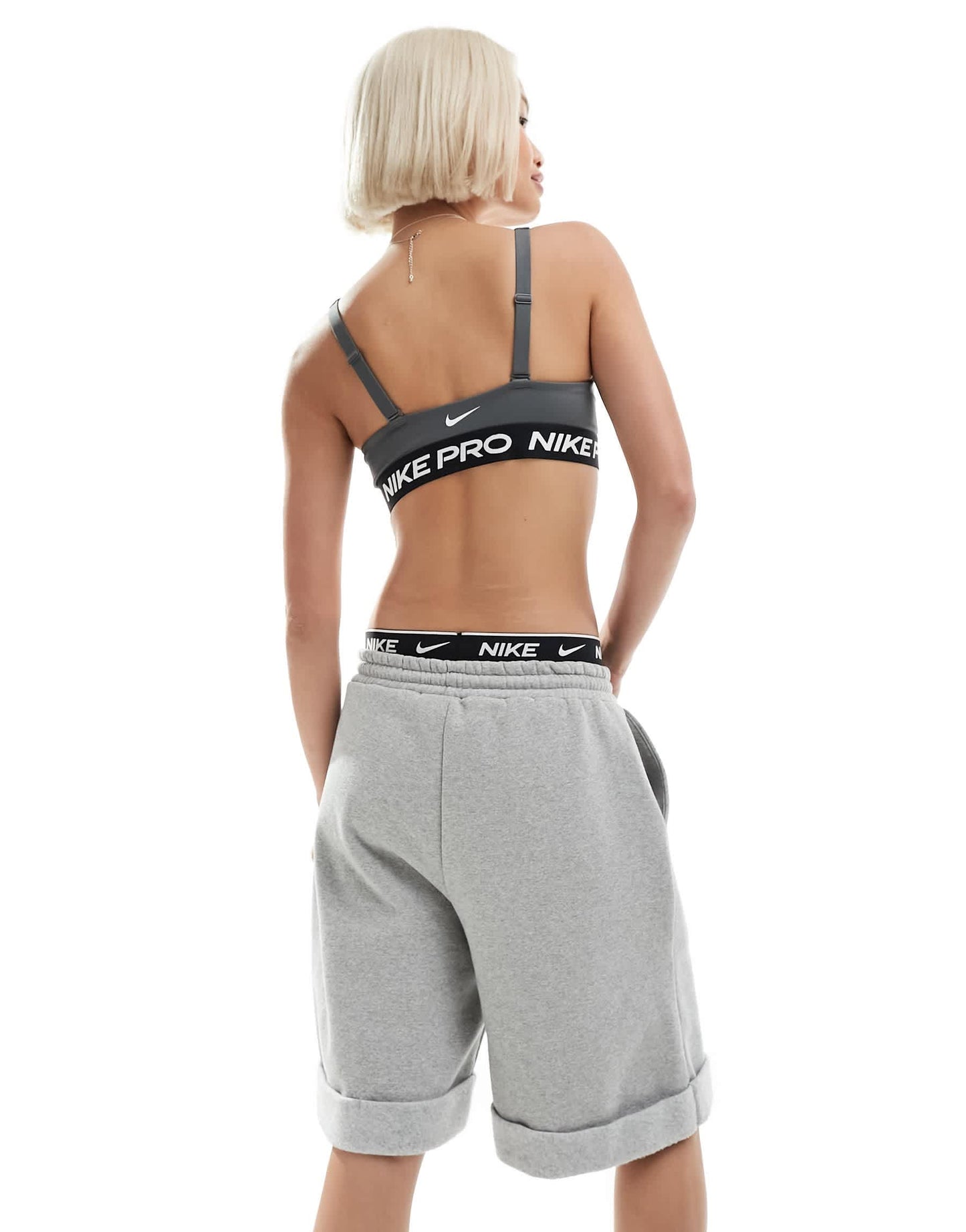 Nike Pro Indy Training plunge bra in iron grey