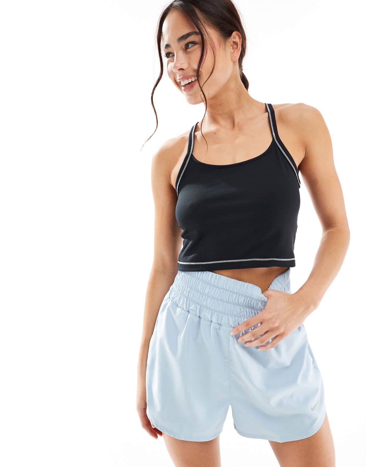 Nike One Training Dri-Fit stitch detail cropped ribbed tank top in black